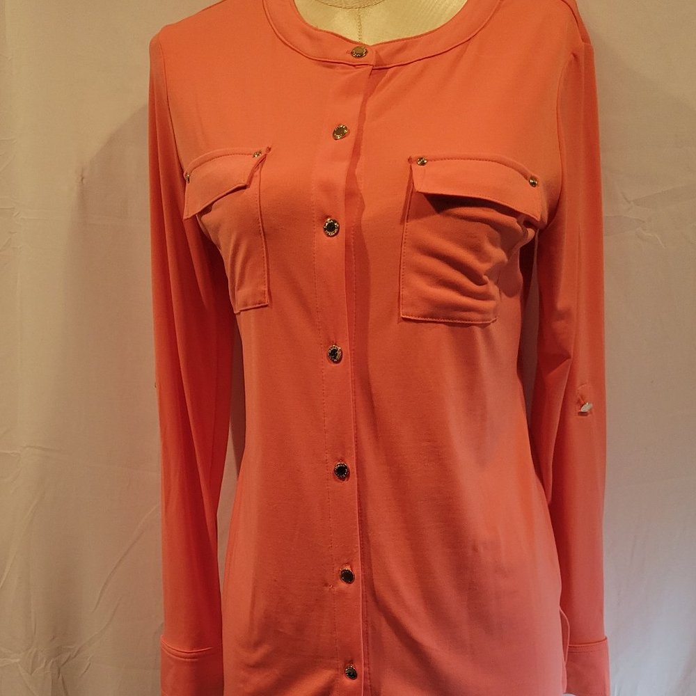 Dana Buchman, Women's Salmon  Sz S Front Button blouse with pockets